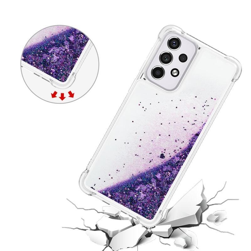 Glitter přesýpací gelový obal na mobil Samsung Galaxy A33 5G - tmavěfialový/srdíčka