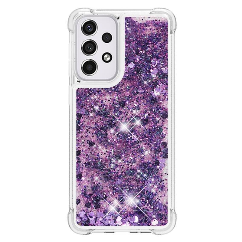 Glitter přesýpací gelový obal na mobil Samsung Galaxy A33 5G - tmavěfialový/srdíčka