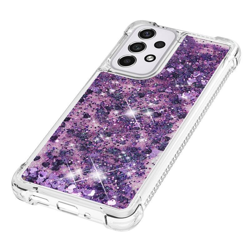 Glitter přesýpací gelový obal na mobil Samsung Galaxy A33 5G - tmavěfialový/srdíčka