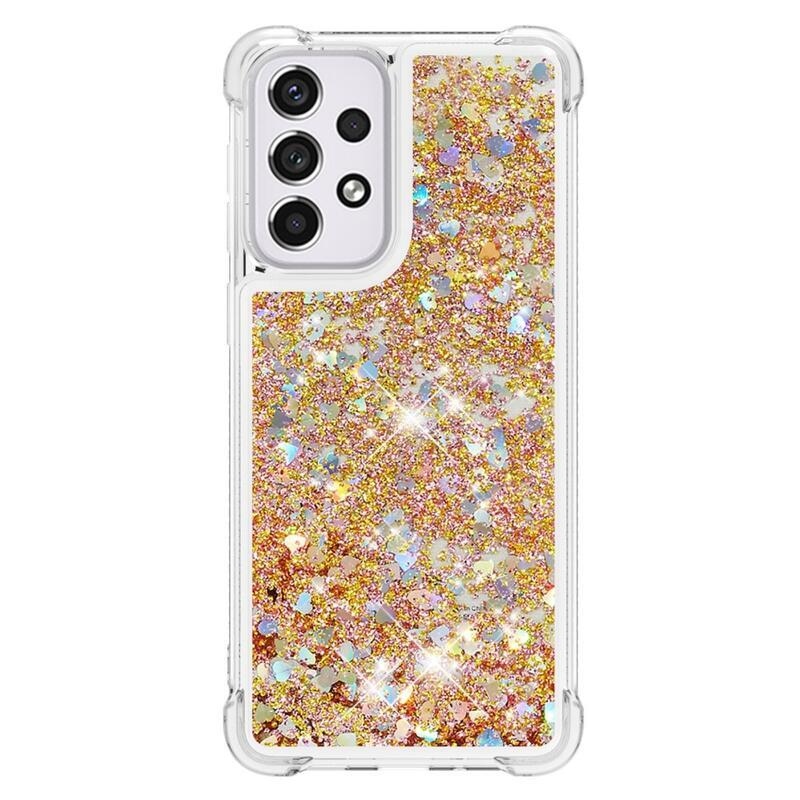 Glitter přesýpací gelový obal na mobil Samsung Galaxy A33 5G - zlatý/srdíčka