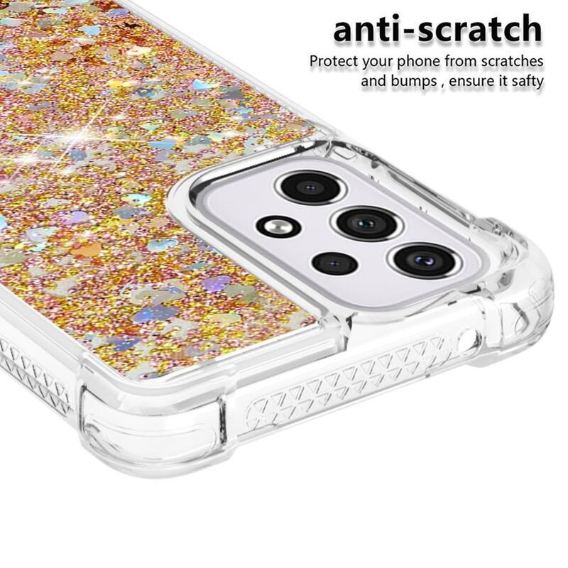 Glitter přesýpací gelový obal na mobil Samsung Galaxy A33 5G - zlatý/srdíčka