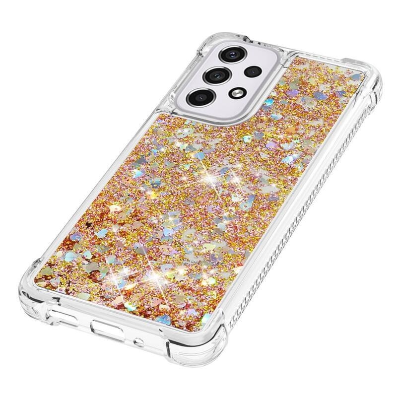Glitter přesýpací gelový obal na mobil Samsung Galaxy A33 5G - zlatý/srdíčka
