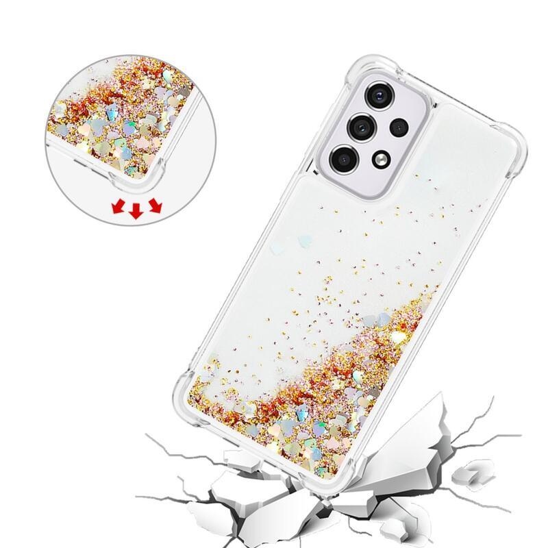 Glitter přesýpací gelový obal na mobil Samsung Galaxy A33 5G - zlatý/srdíčka