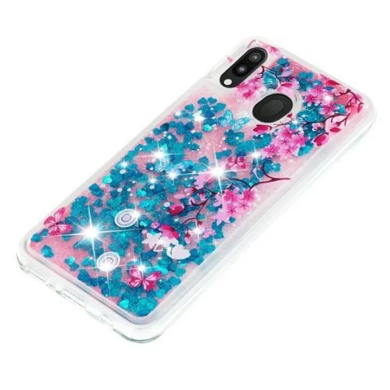 Glitter přesýpací gelový obal na mobil Samsung Galaxy M20 - krásná květina  - Mpouzdra.cz