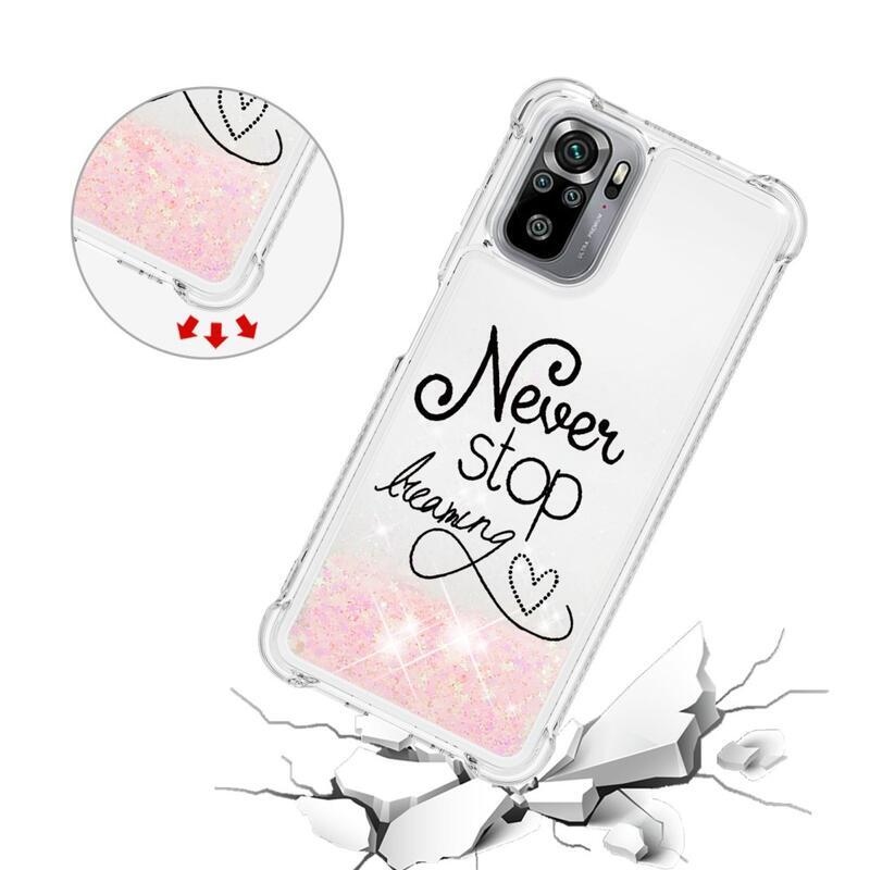 Glitter přesýpací gelový obal na mobil Xiaomi Redmi Note 10 4G/Redmi Note 10S/Poco M5s - nepřestávej snít