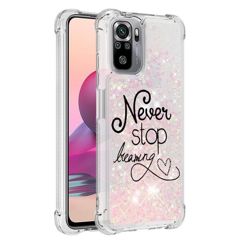 Glitter přesýpací gelový obal na mobil Xiaomi Redmi Note 10 4G/Redmi Note 10S/Poco M5s - nepřestávej snít