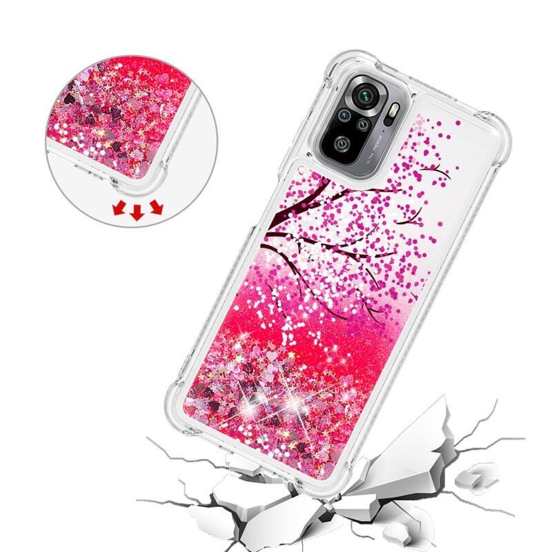 Glitter přesýpací gelový obal na mobil Xiaomi Redmi Note 10 4G/Redmi Note 10S/Poco M5s - rozkvetlý strom