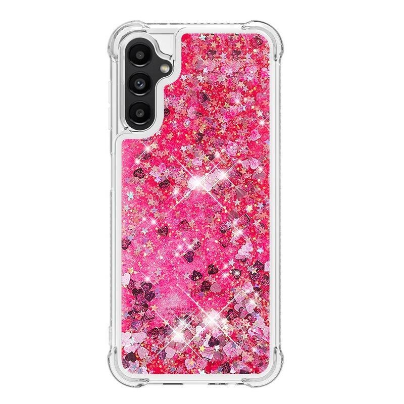 Glitter přesýpací gelový obal na Samsung Galaxy A14 4G/5G - růžový/srdíčka