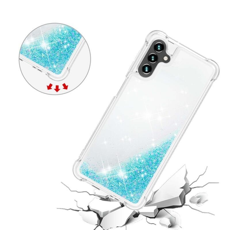 Glitter přesýpací gelový obal na Samsung Galaxy A34 5G - modrý/hvězdičky