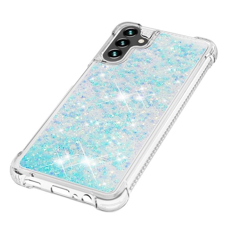 Glitter přesýpací gelový obal na Samsung Galaxy A34 5G - modrý/hvězdičky