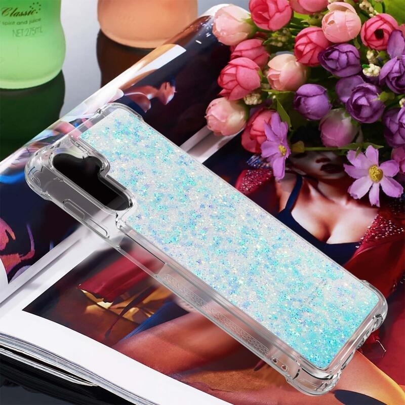 Glitter přesýpací gelový obal na Samsung Galaxy A34 5G - modrý/hvězdičky