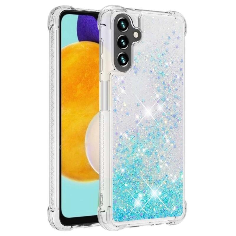 Glitter přesýpací gelový obal na Samsung Galaxy A34 5G - modrý/hvězdičky
