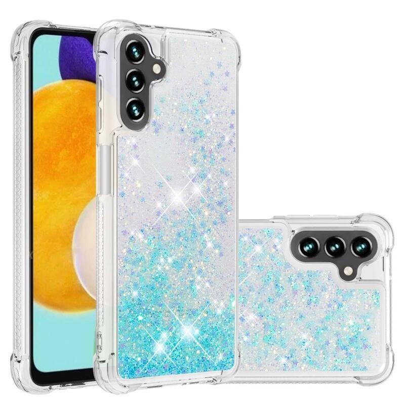 Glitter přesýpací gelový obal na Samsung Galaxy A34 5G - modrý/hvězdičky
