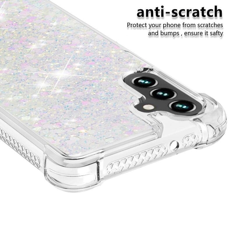 Glitter přesýpací gelový obal na Samsung Galaxy A34 5G - růžovostříbrný/srdíčka