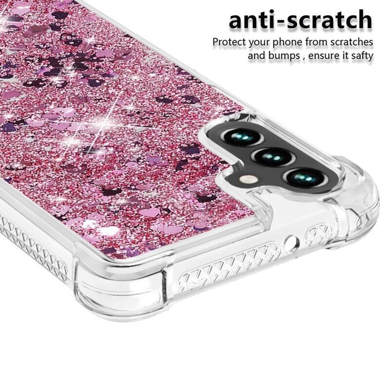 Glitter přesýpací gelový obal na Samsung Galaxy A34 5G - růžovozlatý/srdíčka