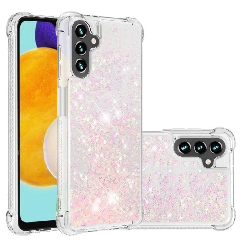 Glitter přesýpací gelový obal na Samsung Galaxy A34 5G - růžový/hvězdičky