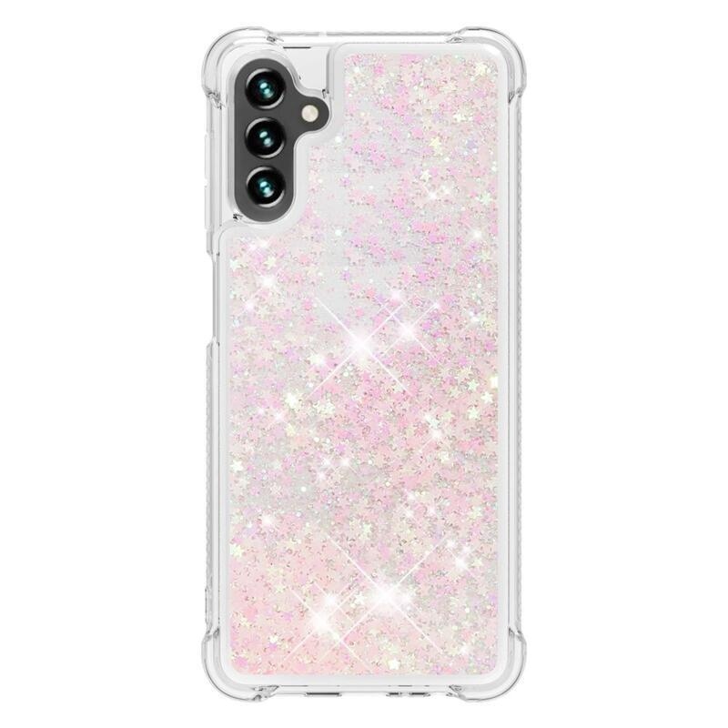 Glitter přesýpací gelový obal na Samsung Galaxy A34 5G - růžový/hvězdičky