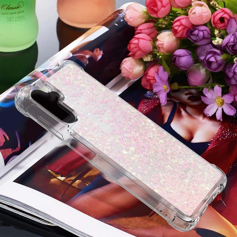 Glitter přesýpací gelový obal na Samsung Galaxy A34 5G - růžový/hvězdičky
