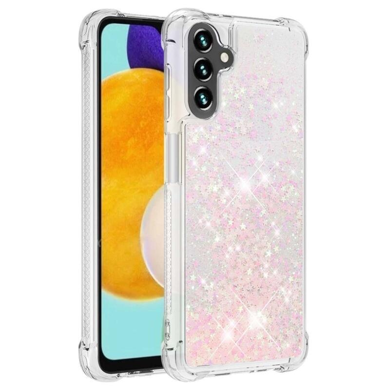 Glitter přesýpací gelový obal na Samsung Galaxy A34 5G - růžový/hvězdičky