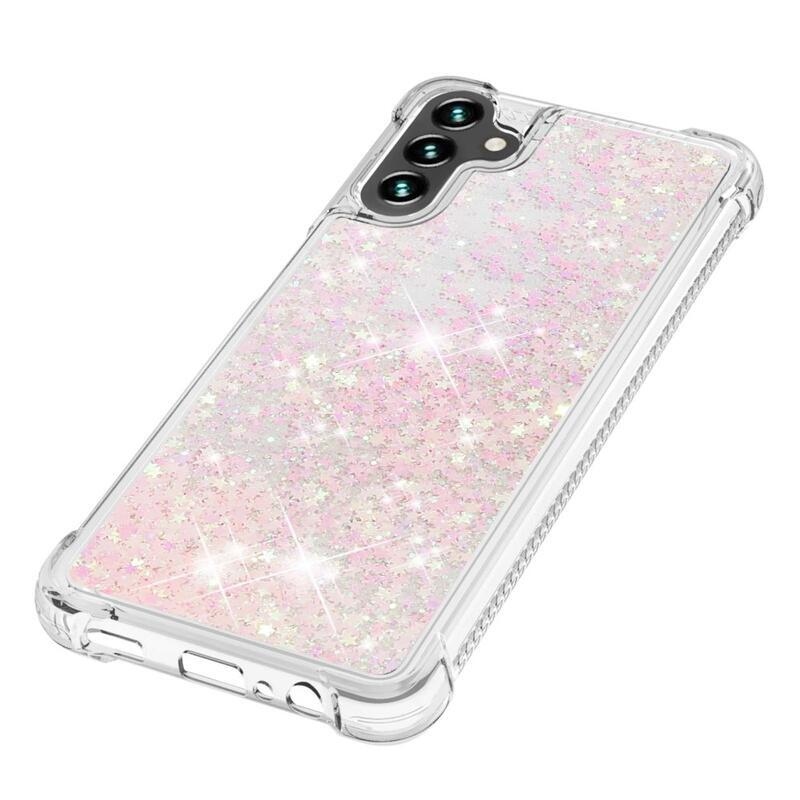 Glitter přesýpací gelový obal na Samsung Galaxy A34 5G - růžový/hvězdičky