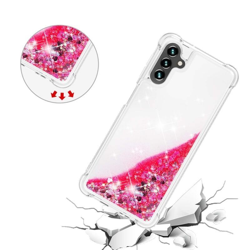 Glitter přesýpací gelový obal na Samsung Galaxy A34 5G - růžový/srdíčka