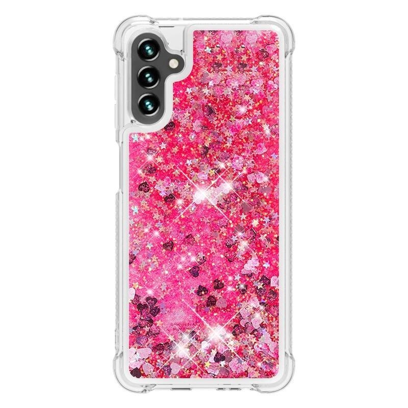 Glitter přesýpací gelový obal na Samsung Galaxy A34 5G - růžový/srdíčka