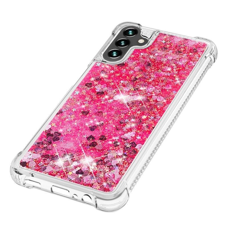 Glitter přesýpací gelový obal na Samsung Galaxy A34 5G - růžový/srdíčka