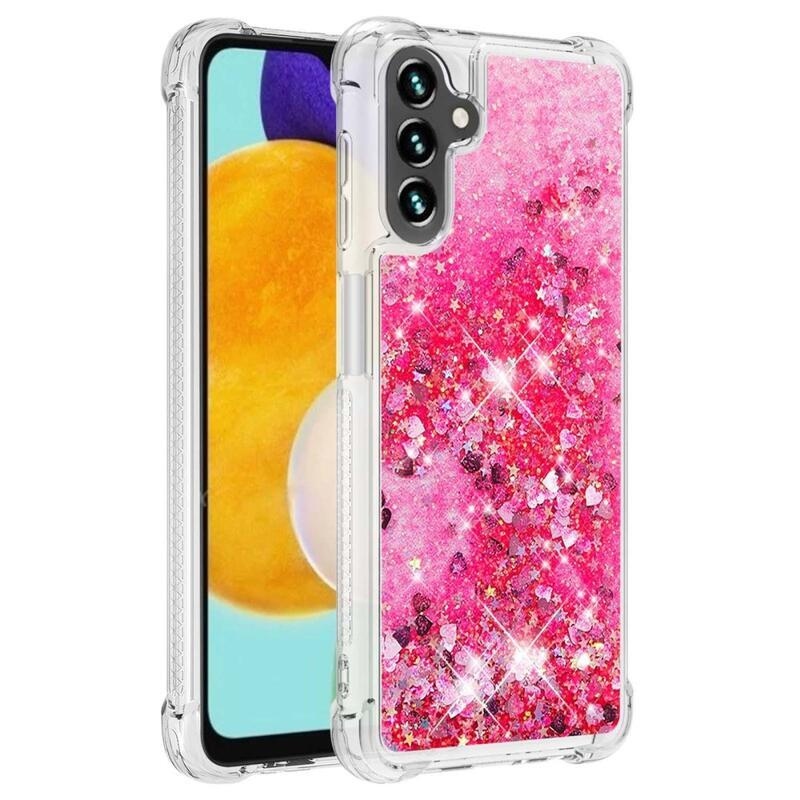Glitter přesýpací gelový obal na Samsung Galaxy A34 5G - růžový/srdíčka