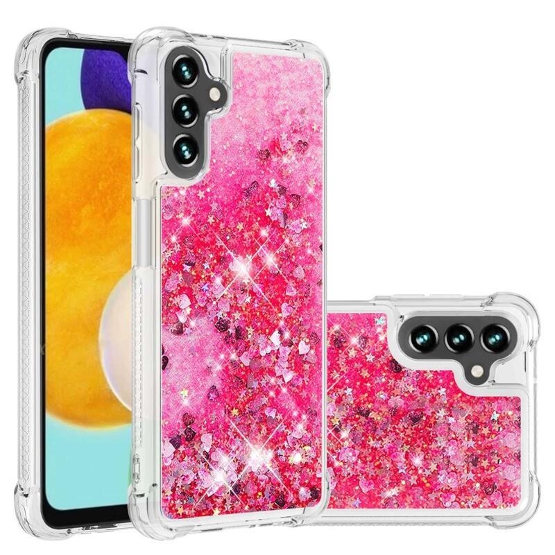 Glitter přesýpací gelový obal na Samsung Galaxy A34 5G - růžový/srdíčka