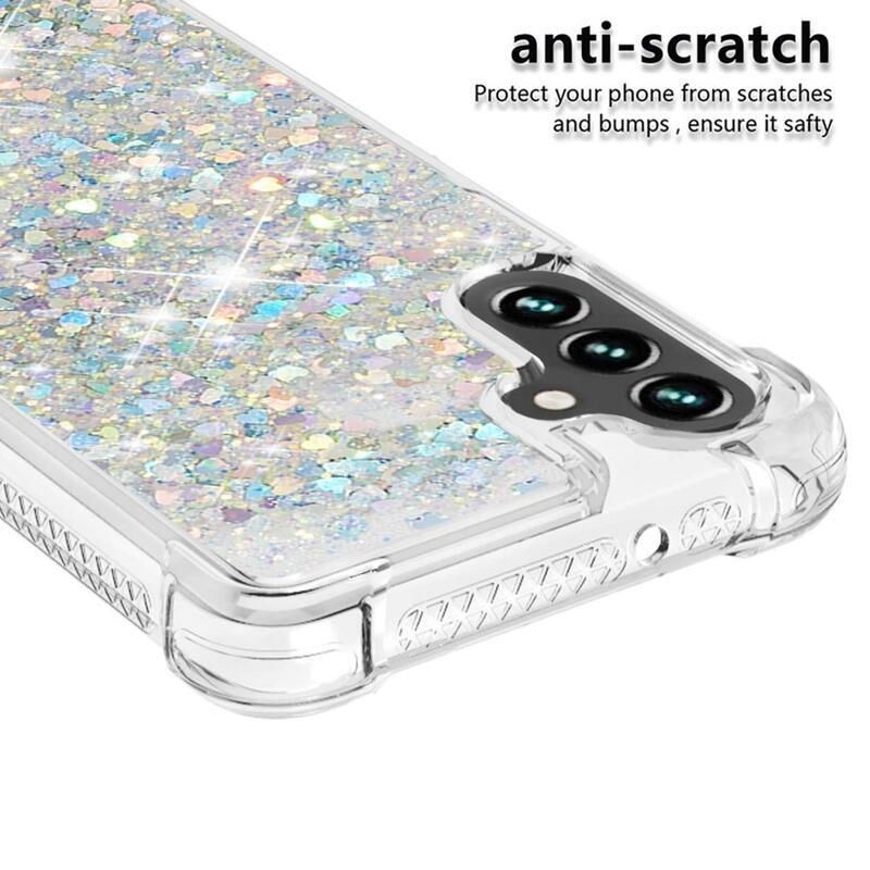 Glitter přesýpací gelový obal na Samsung Galaxy A34 5G - stříbrný/srdíčka