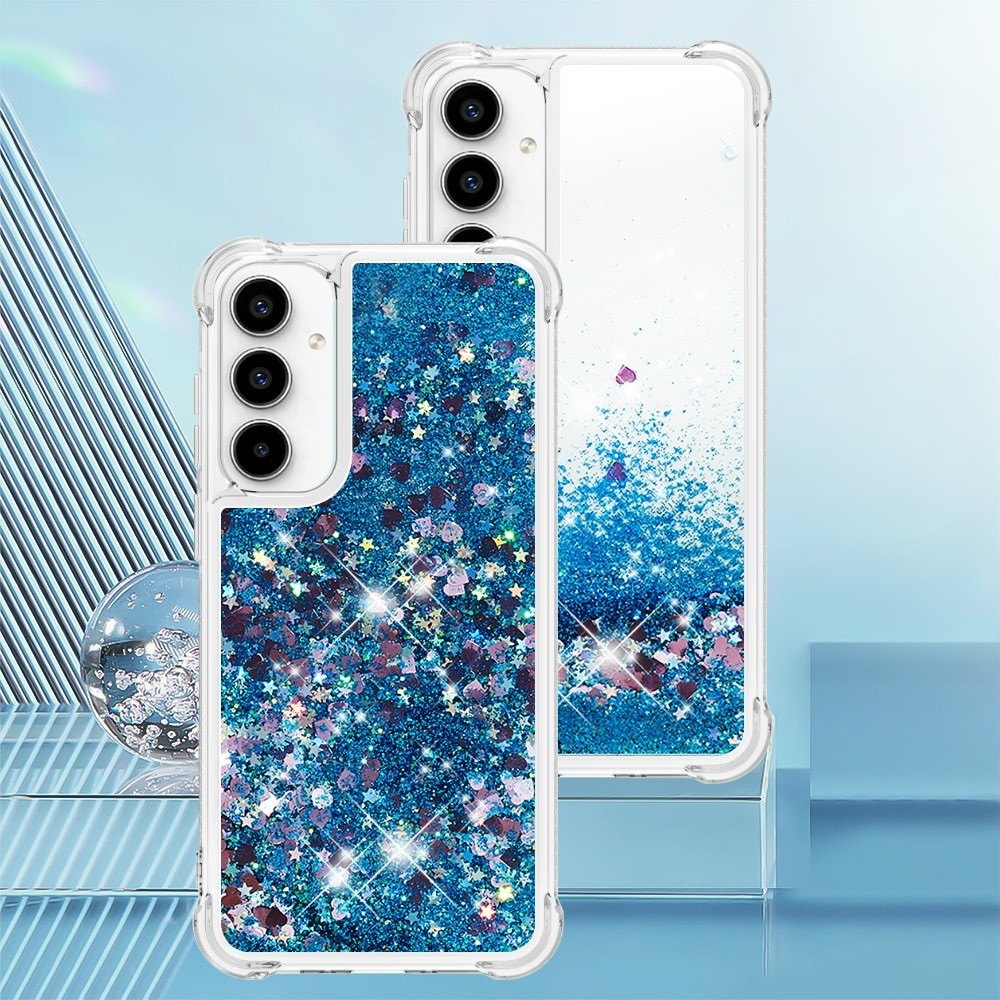 Glitter přesýpací gelový obal na Samsung Galaxy A37 5G - modrý/srdíčka