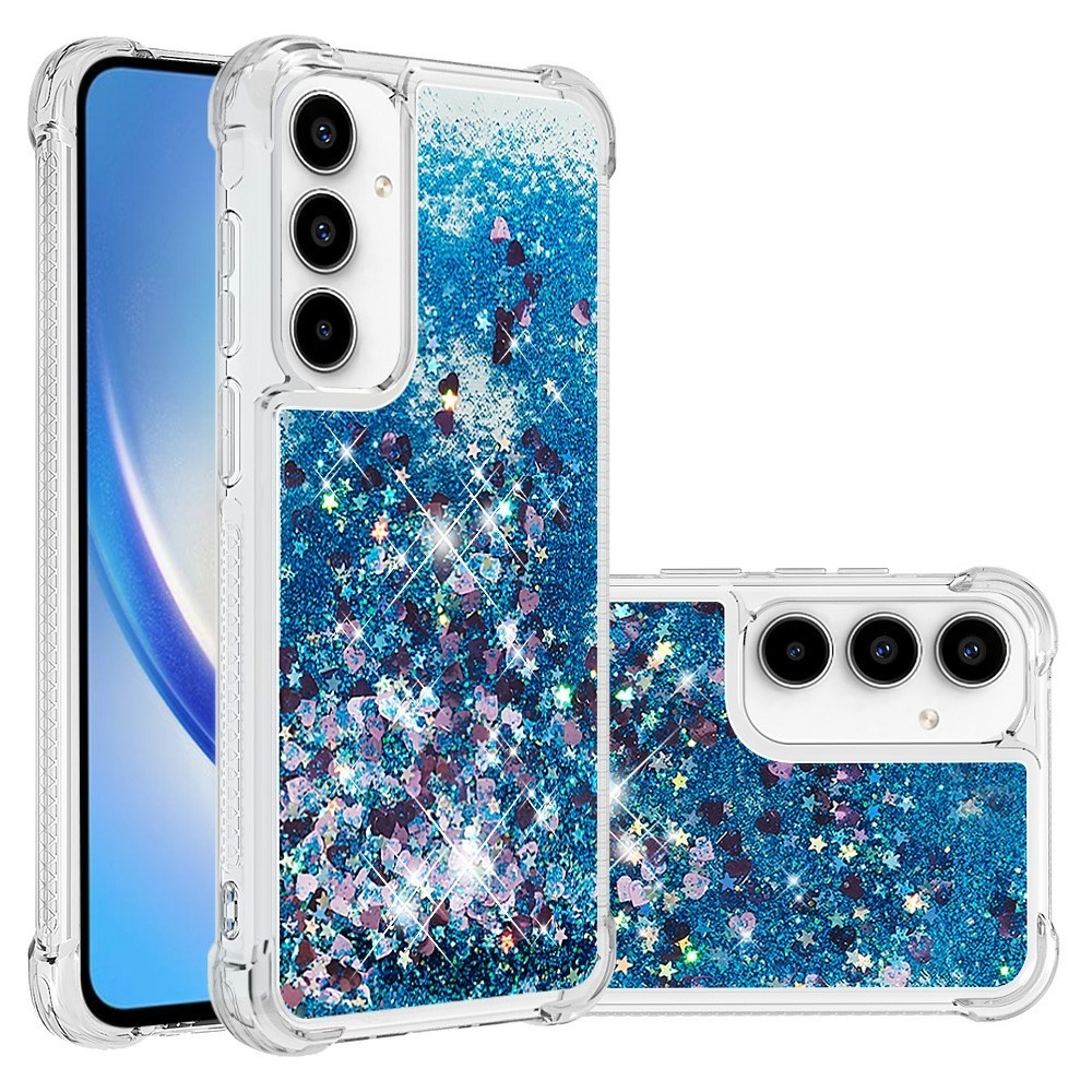 Glitter přesýpací gelový obal na Samsung Galaxy A37 5G - modrý/srdíčka