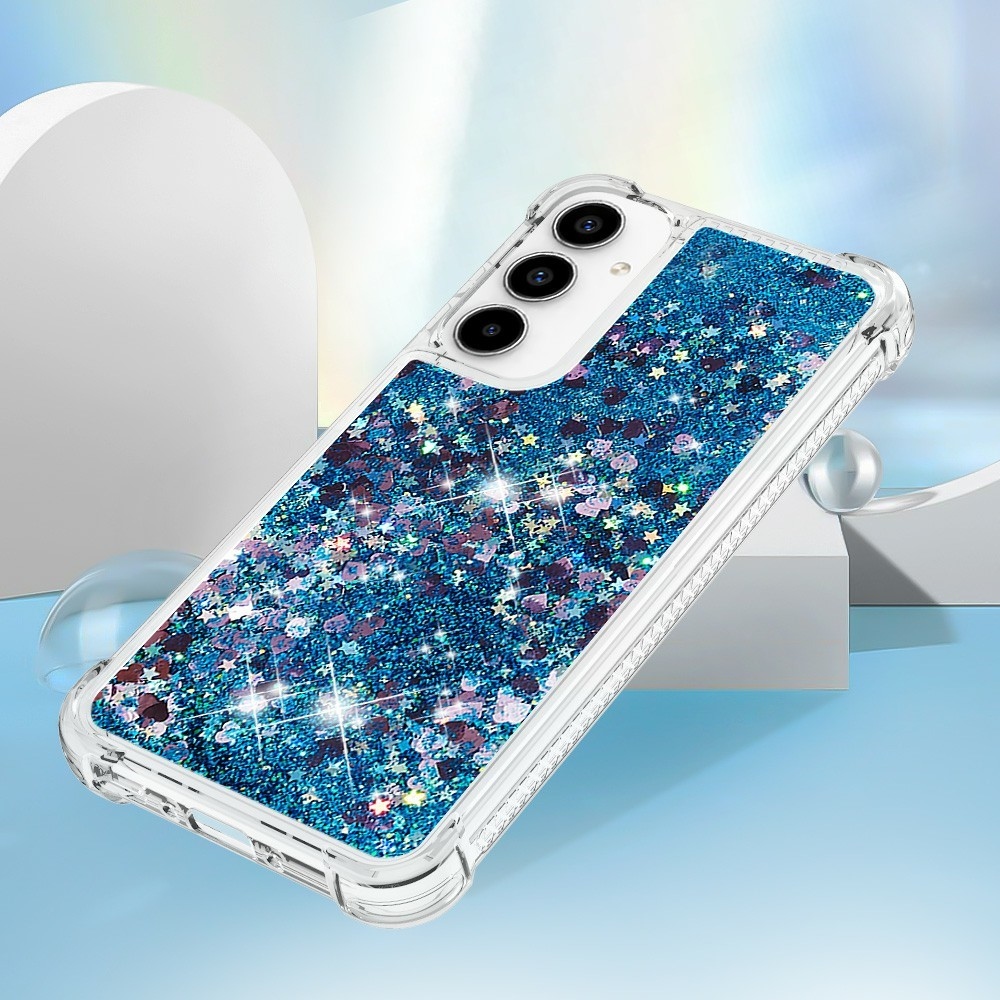 Glitter přesýpací gelový obal na Samsung Galaxy A37 5G - modrý/srdíčka