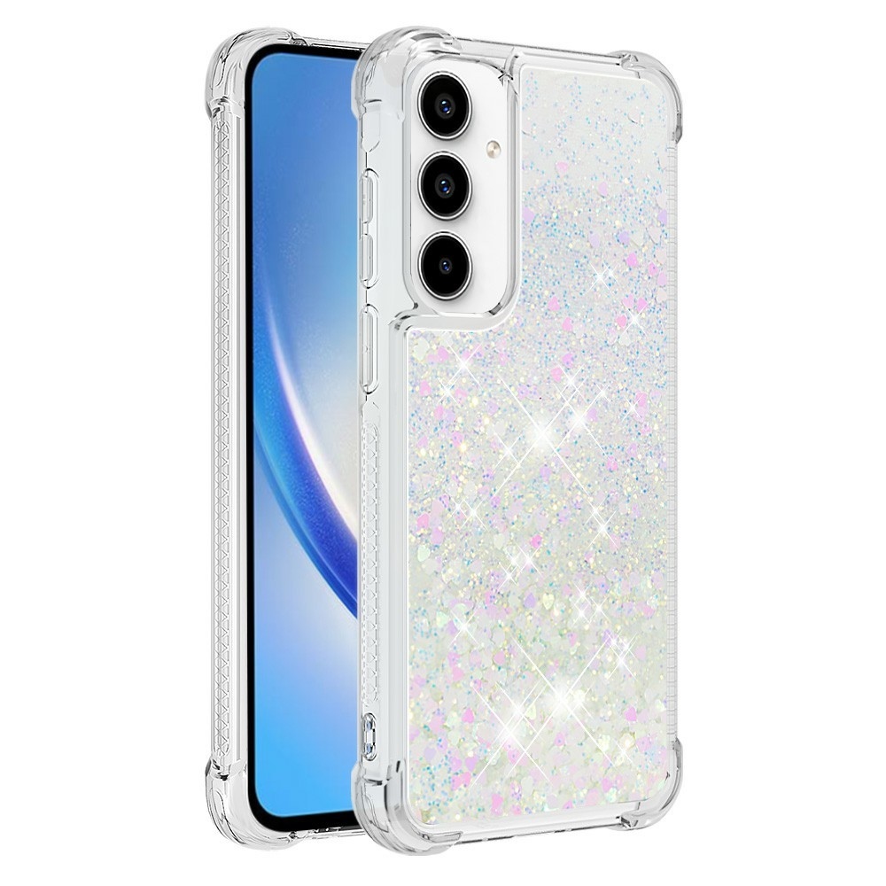 Glitter přesýpací gelový obal na Samsung Galaxy A37 5G - růžovostříbrný/srdíčka