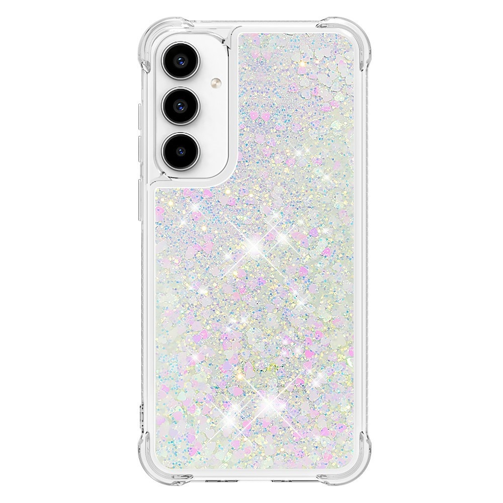 Glitter přesýpací gelový obal na Samsung Galaxy A37 5G - růžovostříbrný/srdíčka