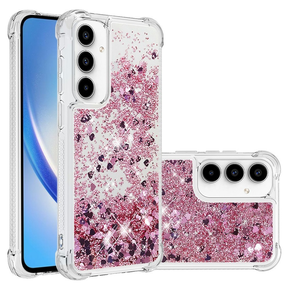 Glitter přesýpací gelový obal na Samsung Galaxy A37 5G - růžovozlatý/srdíčka