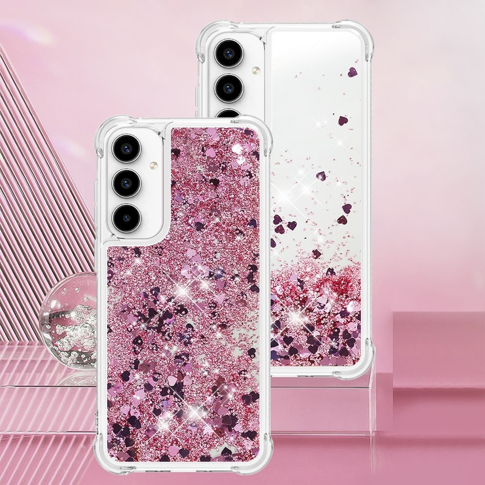 Glitter přesýpací gelový obal na Samsung Galaxy A37 5G - růžovozlatý/srdíčka