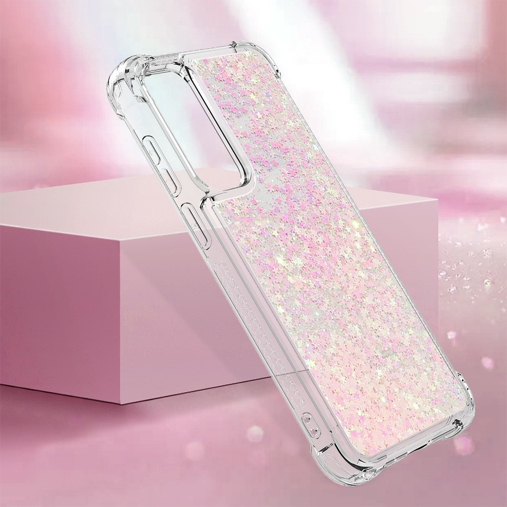 Glitter přesýpací gelový obal na Samsung Galaxy A37 5G - růžový/hvězdičky