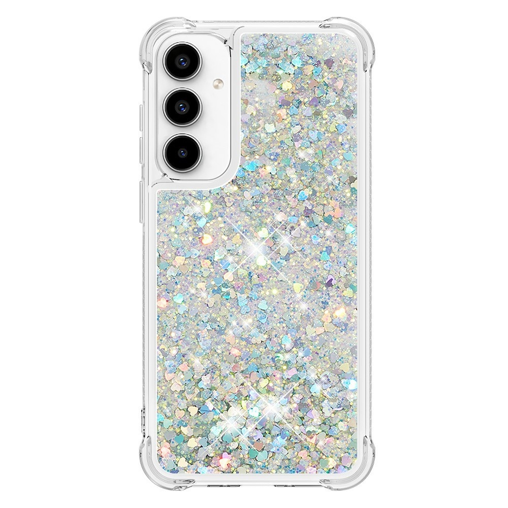 Glitter přesýpací gelový obal na Samsung Galaxy A37 5G - stříbrný/srdíčka