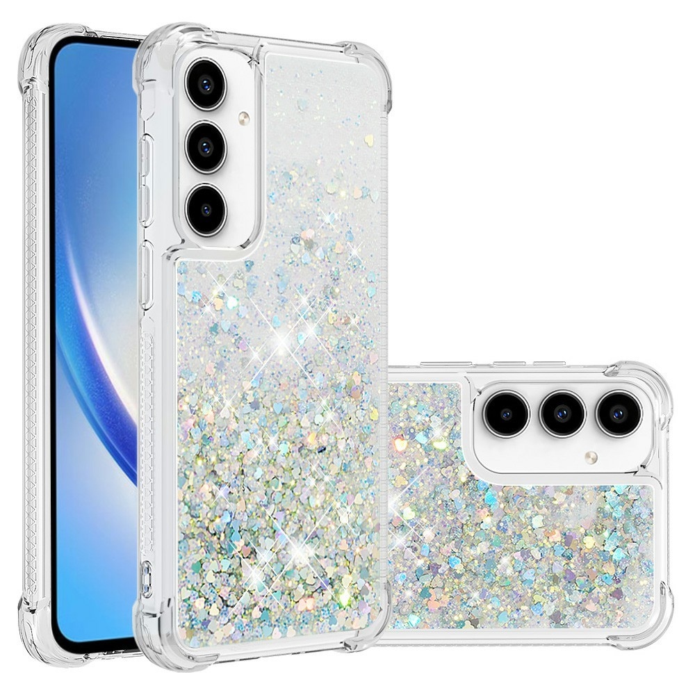 Glitter přesýpací gelový obal na Samsung Galaxy A37 5G - stříbrný/srdíčka