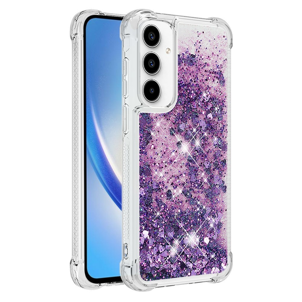 Glitter přesýpací gelový obal na Samsung Galaxy A37 5G - tmavěfialový/srdíčka