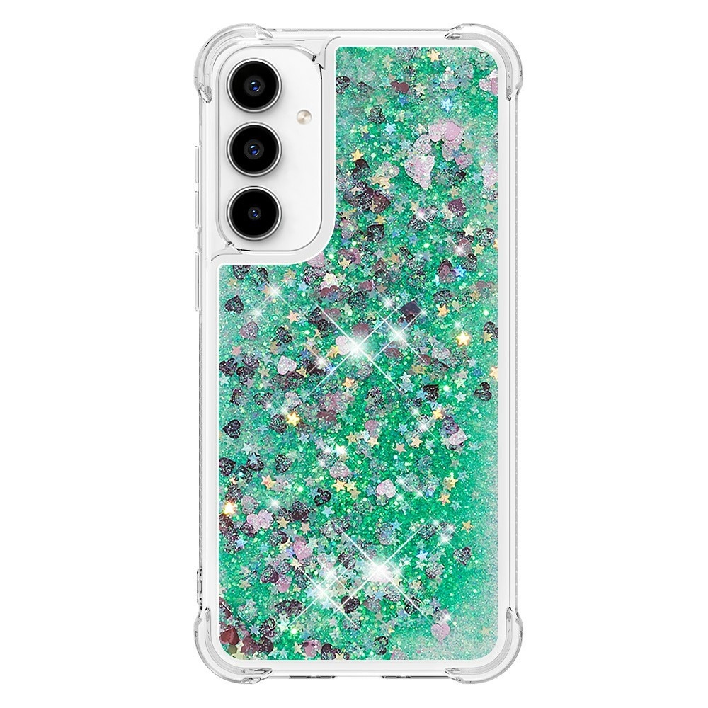 Glitter přesýpací gelový obal na Samsung Galaxy A37 5G - zelený/srdíčka