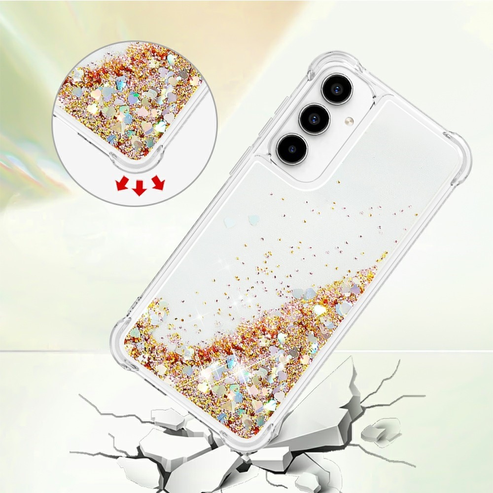 Glitter přesýpací gelový obal na Samsung Galaxy A37 5G - zlatý/srdíčka