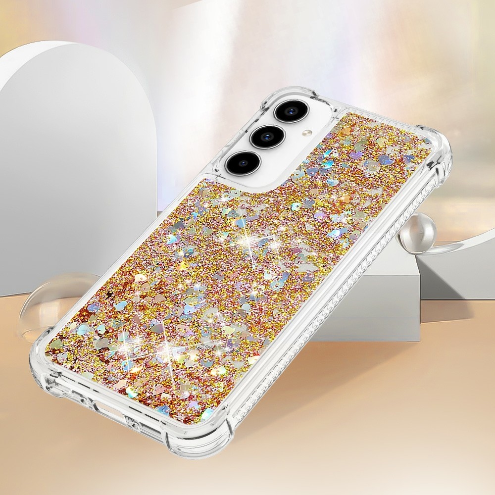 Glitter přesýpací gelový obal na Samsung Galaxy A37 5G - zlatý/srdíčka