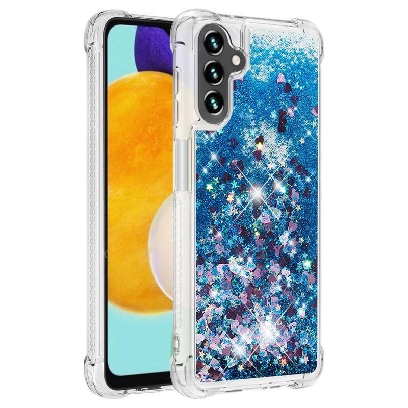 Glitter přesýpací gelový obal na Samsung Galaxy A54 5G - modrý/srdíčka