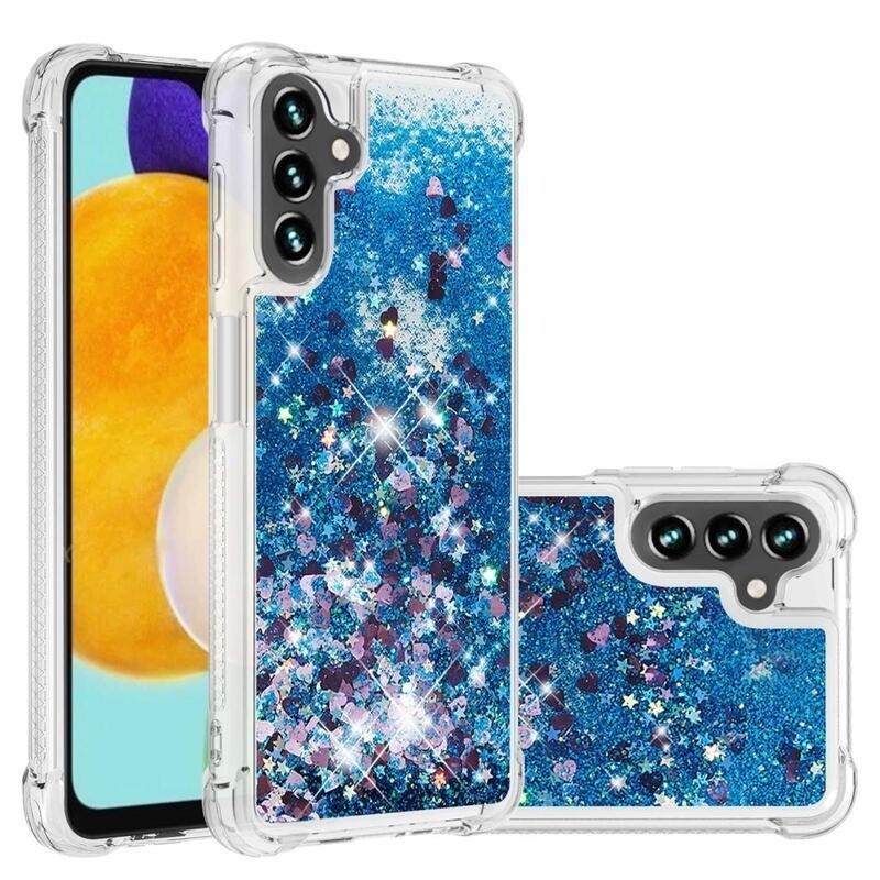 Glitter přesýpací gelový obal na Samsung Galaxy A54 5G - modrý/srdíčka