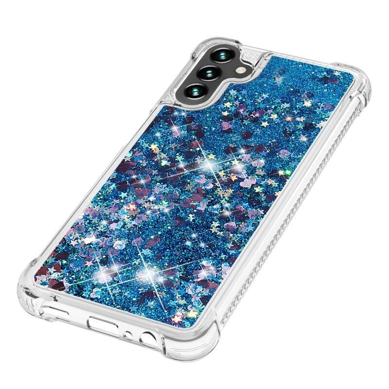 Glitter přesýpací gelový obal na Samsung Galaxy A54 5G - modrý/srdíčka