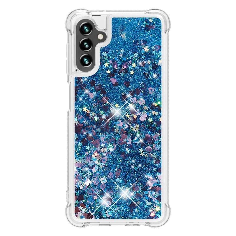 Glitter přesýpací gelový obal na Samsung Galaxy A54 5G - modrý/srdíčka