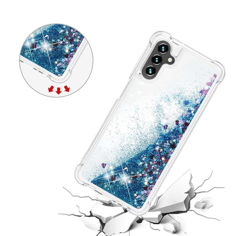 Glitter přesýpací gelový obal na Samsung Galaxy A54 5G - modrý/srdíčka