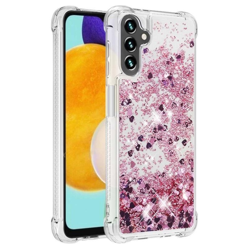 Glitter přesýpací gelový obal na Samsung Galaxy A54 5G - růžovozlatý/srdíčka